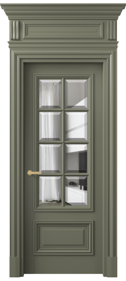 Межкомнатная дверь Антик 7316 Матовый оливковый тёмный Прозрачное стекло с фацетом Цена 187359 ₽ | Volhovec