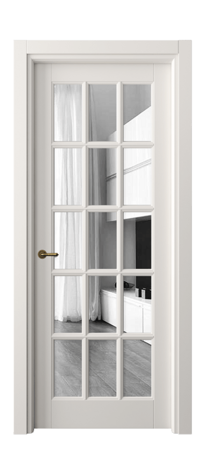 Межкомнатная дверь Тоскана Грильято 6311 Матовый пудровый белый Двустороннее зеркало, триплекс Цена 119499 ₽ | Volhovec