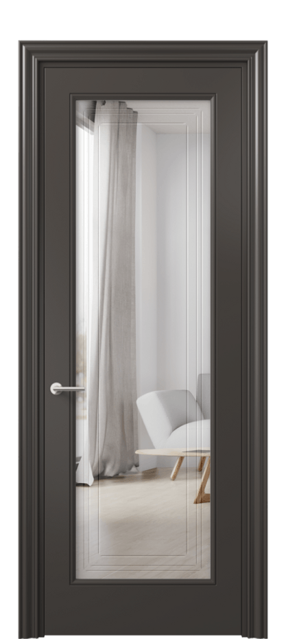 Межкомнатная дверь Маскот 8400 Матовый антрацит Двустороннее зеркало с гравировкой "Грани"», триплекс Цена 85899 ₽ | Volhovec