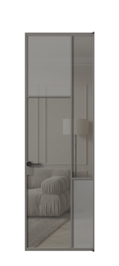 Межкомнатная дверь Мозаик АЛПЛ041.10 Алюминий классический серый Сатинированное серое стекло, триплекс, 6 мм + Прозрачное серое стекло, триплекс Цена 170770 ₽ | Volhovec