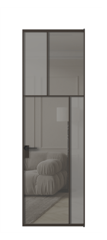 Межкомнатная дверь Мозаик АЛПЛ041.23 Алюминий антрацит Сатинированное серое стекло, триплекс, 6 мм + Прозрачное серое стекло, триплекс Цена 170770 ₽ | Volhovec