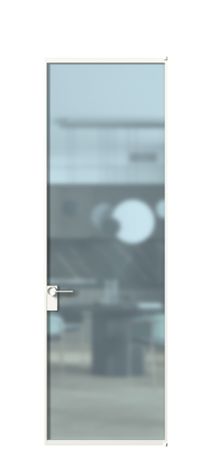 Алюминиевая дверь АЛПЛ040.01 Алюминий Белый Сатинированное голубое стекло, триплекс Цена 136870  | Volhovec