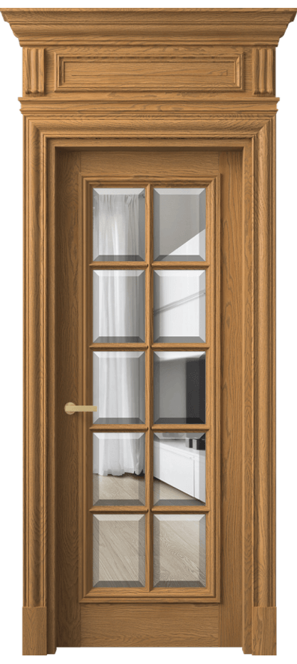 Межкомнатная дверь Антик 7310 Дуб солнечный матовый Прозрачное стекло с фацетом Цена 303489 ₽ | Volhovec