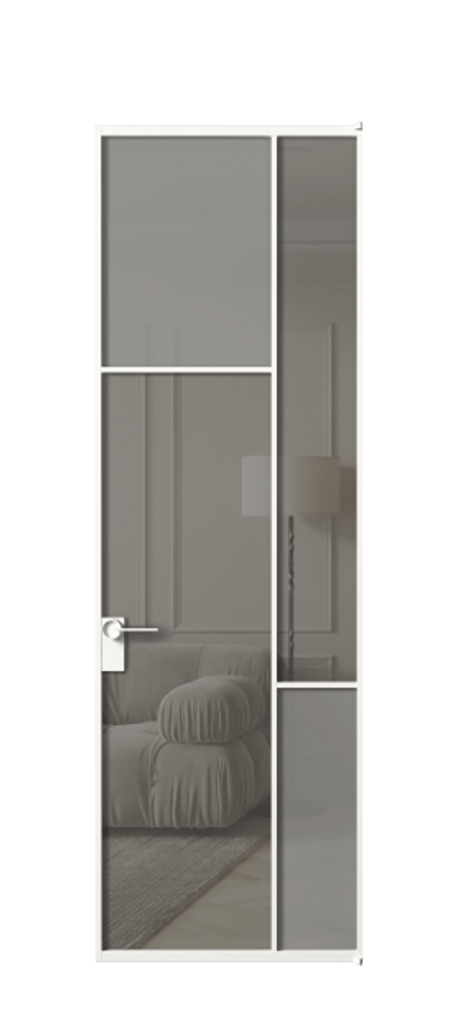 Межкомнатная дверь Мозаик АЛПЛ041.10 Алюминий Белый Сатинированное серое стекло, триплекс, 6 мм + Прозрачное серое стекло, триплекс Цена 164770 ₽ | Volhovec