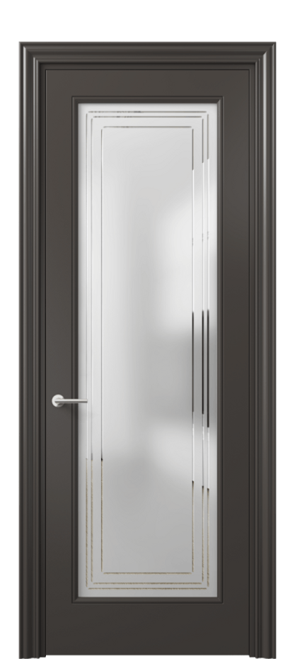 Межкомнатная дверь Маскот 8400 Матовый антрацит Сатинированное стекло с гравировкой "Грани", триплекс Цена 85899 ₽ | Volhovec