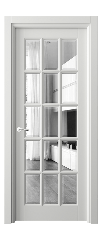 Межкомнатная дверь Лигнум 0708 Матовый светло-серый Двустороннее зеркало с фацетом, триплекс Цена 126999 ₽ | Volhovec