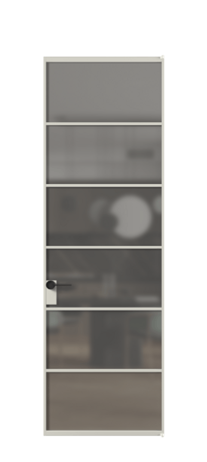 Алюминиевая дверь АЛПЛ040.04 Алюминий тёплый серый Сатинированное серое стекло, триплекс Цена 153670  | Volhovec