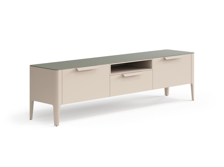 Мебель ТВ тумба Пьега. Цвет Матовый бисквитный. Материал Гладкая эмаль. Коллекция ТВ тумба Пьега. Картинка.