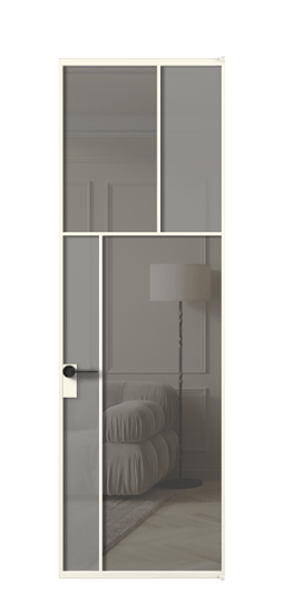 Дверь межкомнатная АЛПЛ041.22 АЖМ Серый сатин матовое + Серый прозрачное. Цвет Алюминий жемчужный. Материал Алюминий в эмали. Коллекция Мозаик. Картинка.