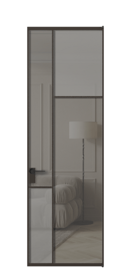Дверь межкомнатная АЛПЛ041.11 ААН Серый сатин матовое + Серый прозрачное. Цвет Алюминий антрацит. Материал Алюминий в эмали. Коллекция Мозаик. Картинка.