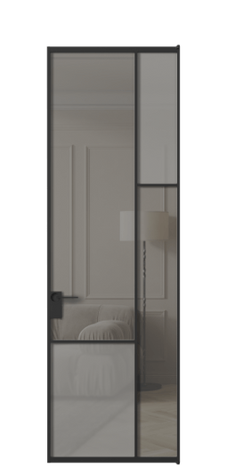 Дверь межкомнатная АЛПЛ041.12 ЧРН Серый сатин матовое + Серый прозрачное. Цвет Алюминий Черный. Материал Алюминий. Коллекция Мозаик. Картинка.