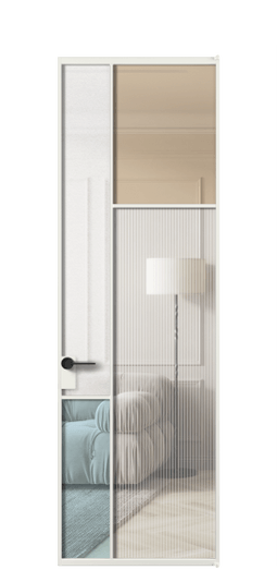 Дверь межкомнатная АЛПЛ041.11 АССР 4 стекла. Цвет Алюминий светло-серый. Материал Алюминий в эмали. Коллекция Мозаик. Картинка.