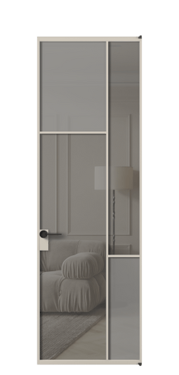 Дверь межкомнатная АЛПЛ041.10 АСБЖ Серый сатин матовое + Серый прозрачное. Цвет Алюминий светло-бежевый. Материал Алюминий в эмали. Коллекция Мозаик. Картинка.